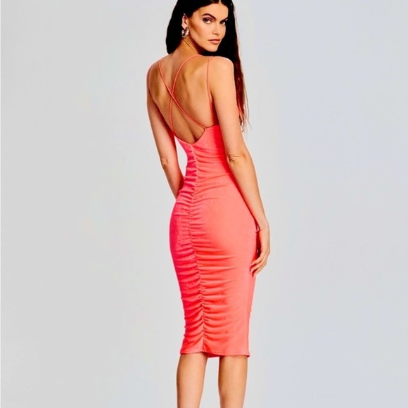 SER.O.YA Dress Ballor Midi Dress Neon Coral - Picture 3 of 12
